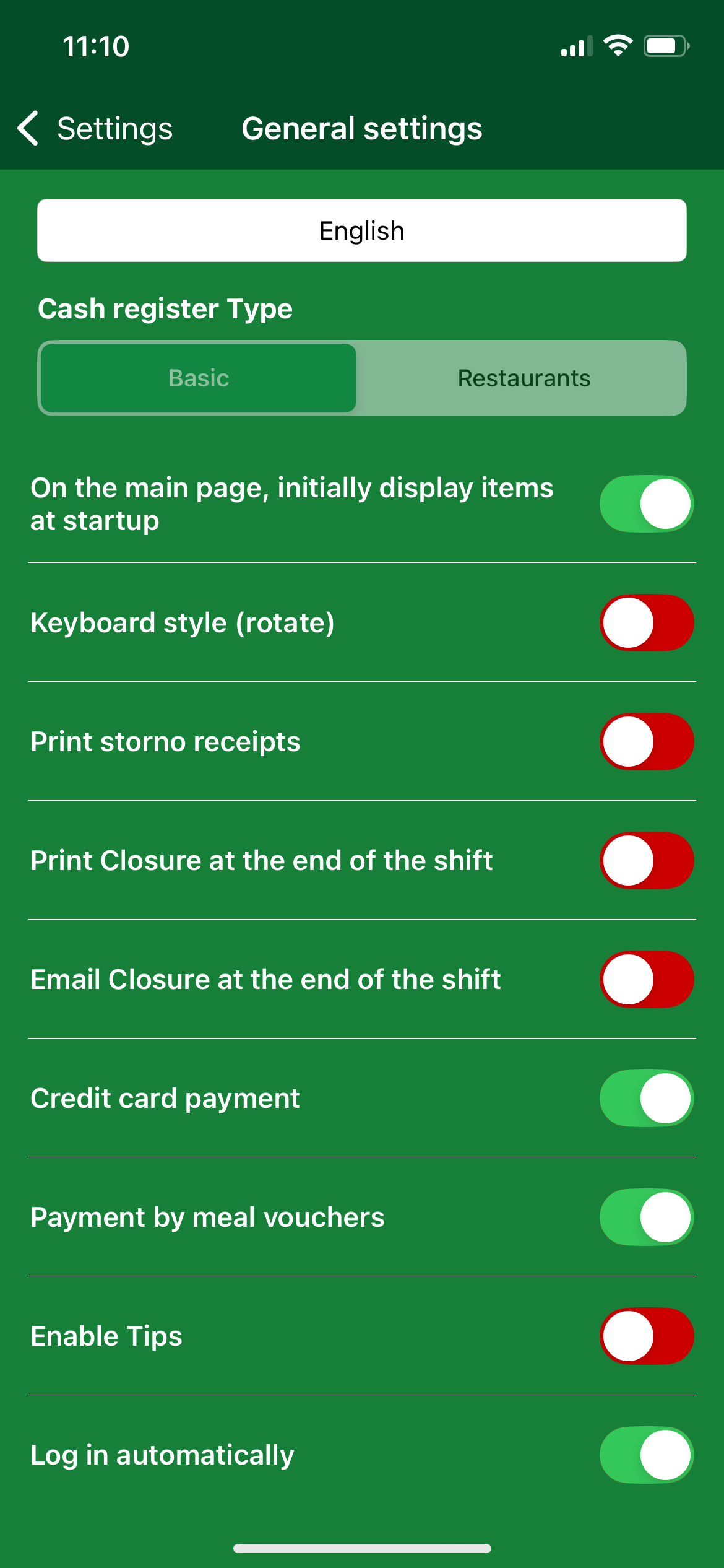 General settings